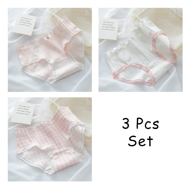 WONTIVE 1pc 3pcs set Cute Panties with Bow Knot Womens Cotton Panties Pink Lolita Japanese Panty Underwear For Women Girl Briefs