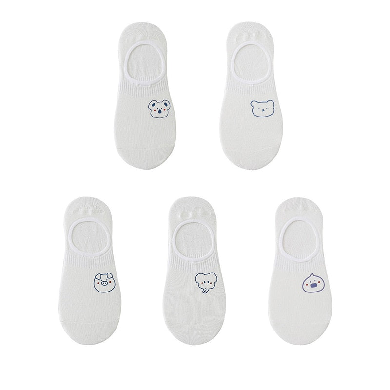 Women's cotton ankle socks, socks designed by rabbits, cows, hearts, warm and informal animals, 5 pairs of 10 pieces