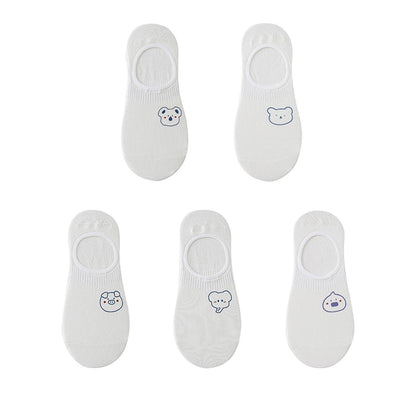 Women's cotton ankle socks, socks designed by rabbits, cows, hearts, warm and informal animals, 5 pairs of 10 pieces