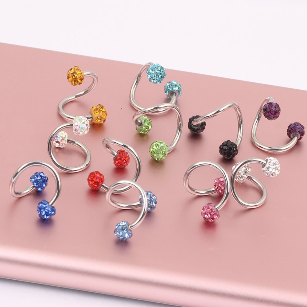 1PCS Stainless Steel Crystal Twist Helix Earring Cartilage Jewelry S Shape Labret Piercing Lip Ring Twist Tragus Earring Stud