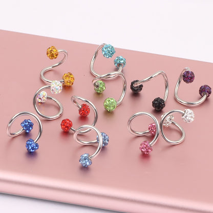 1PCS Stainless Steel Crystal Twist Helix Earring Cartilage Jewelry S Shape Labret Piercing Lip Ring Twist Tragus Earring Stud