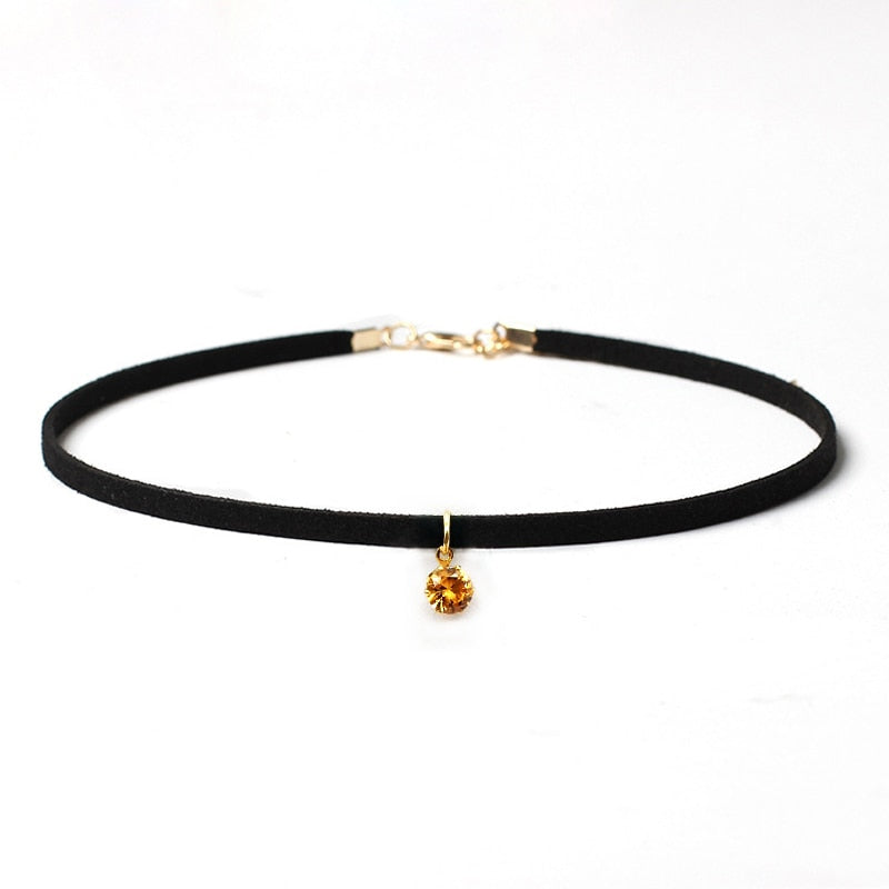 Poputton Rhinestone Chokers Necklaces for Women Jewelry Black Velvet Rope Chain Choker Necklace with Pendant Collier Femme
