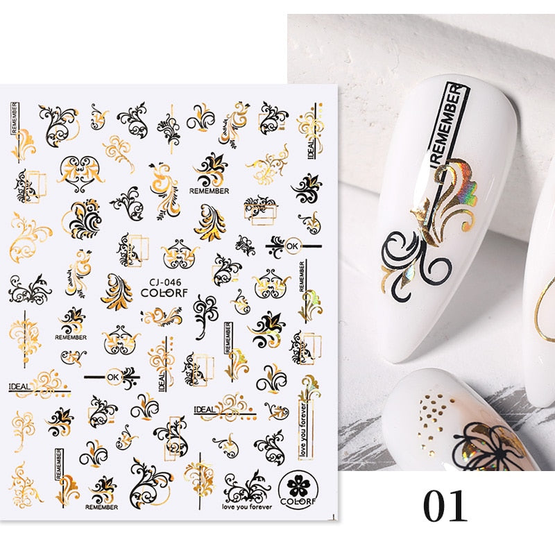 Harunouta Simple Flowers 3D Nail Stickers Gold Heart French Tip Lines Leopard Print Design Adhesive Sliders Manicure Nail Decals