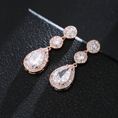 Luxury Zircon Wedding Long Dangle Earrings with Round Water Drop Elegant CZ Earrings for Women Bridal Wedding Jewelry Dress