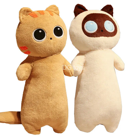 Soft Kawaii Siamese Kitten Cat Plush Toy Long Oblong Orange Black Cats Nap Sleeping Pillow for Kid School Home Bed Decor Cushion