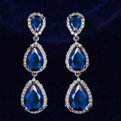 Luxury Zircon Wedding Long Dangle Earrings with Round Water Drop Elegant CZ Earrings for Women Bridal Wedding Jewelry Dress