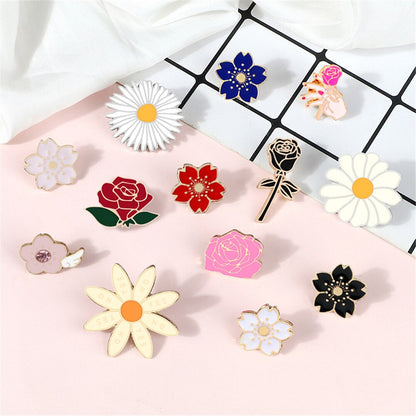 Cute Flowers Series Brooch for Girls Women Beautiful Rose Daisy Badge Fashion Backpack Enamel Pins Jewelry Valentine's Day Gifts