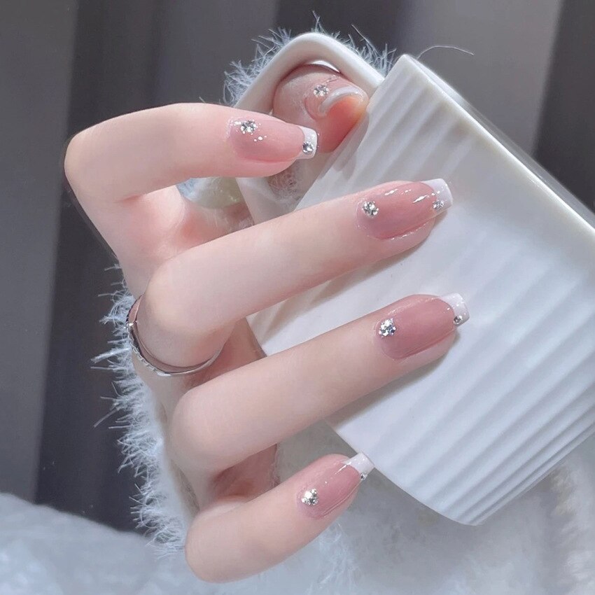 24Pcs Ballerina False Nails with Glue Short Nail Beauty Tools Press on Fake Nails Full Cover Artificial Nails Tips Manicure