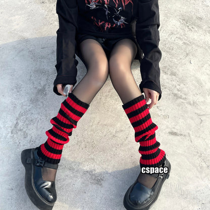 Gothic Women's Striped Leg Warmers Lolita Long Socks Knitted Leggings Japanese Sweets Winter Socks Kawaii Arm Ankle Warmers