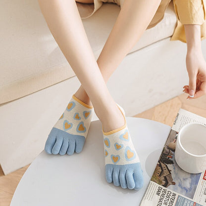 Five finger socks Summer thin breathable hollow cartoon cute Japanese invisible boat socks Split toe female socks