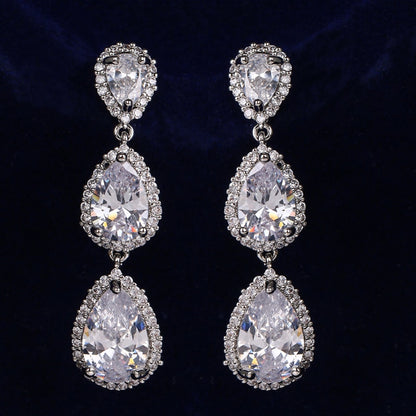 Luxury Zircon Wedding Long Dangle Earrings with Round Water Drop Elegant CZ Earrings for Women Bridal Wedding Jewelry Dress
