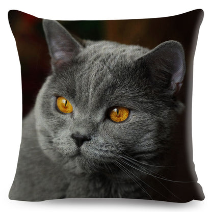 Home Decor British Shorthair Russian Blue Cushion Cover Cute Cat Pet Animal Pillowcase Sofa Polyester Pillowcase 45x45cm