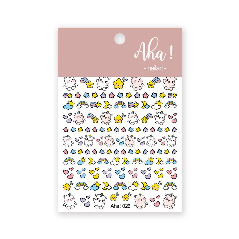 1Sheet Korean White Cloud Blue Nail Art Sticker 3D Star Moon Decal Pure Twilight Self-adhesive Manicure Slider Accessories RE#53