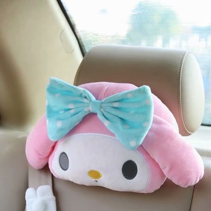 Cute Sanrio Kuromi My Melody Car Seat Pillow Plushie Pink Car Headrest Neck Pillow And Seat Belt Cartoon Stuffed Animal Plush Head Cushion Neck Support