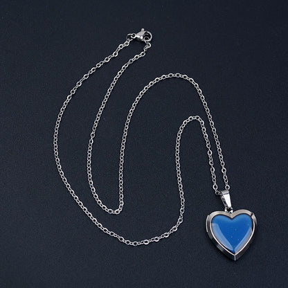 Heart Mood Locket Necklace Color Changing Necklace Temperature Mood Stainless Steel Love Shape Photo Pendant Necklace Jewelry