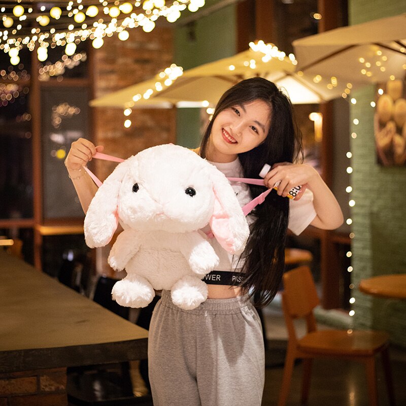 Kawaii Plush Rabbit Long Ear Bunny Bag Plushie Doll Plush Toys Children Backpack for Girls Kids