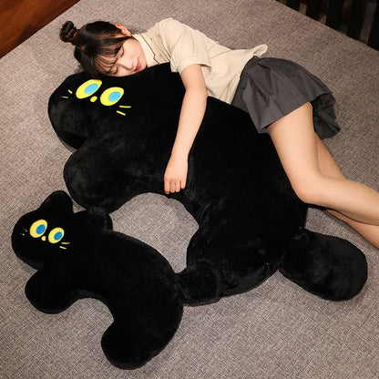 100cm Sleeping Giant Cat Plush Pillow Kawaii Big Eyes Flat Toys Soft Stuffed Animal Cartoon Doll Black Kitten Kitty Plushies Nap Sofa Bed Cushion Christmas Birthday Gift