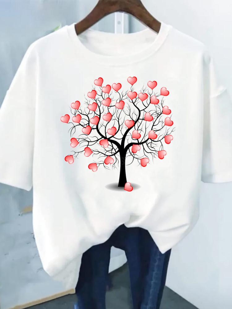 Flower Print Fashion Plant Trend Lovely Style Short Sleeve Women Graphic Tee Summer T Clothing Female Clothes Casual T-shirts