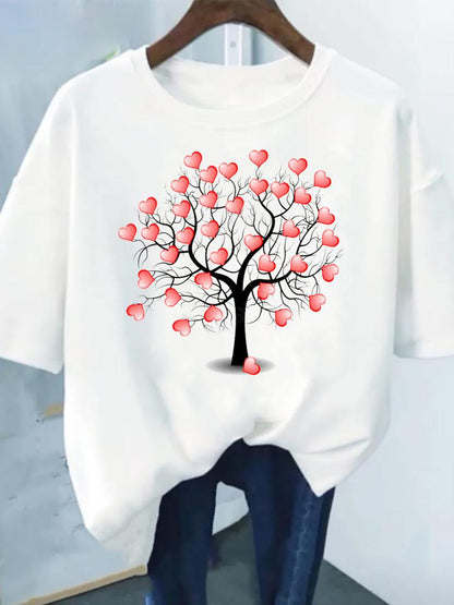 Flower Print Fashion Plant Trend Lovely Style Short Sleeve Women Graphic Tee Summer T Clothing Female Clothes Casual T-shirts