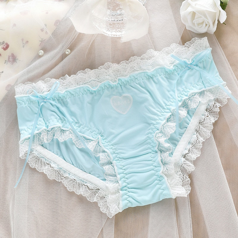 Japanese Style Soft Ice Silk Cute Lovely Sweety Lace Cotton Princess Cosplay Women Underwear Lolita Low Waist Breathable Panties