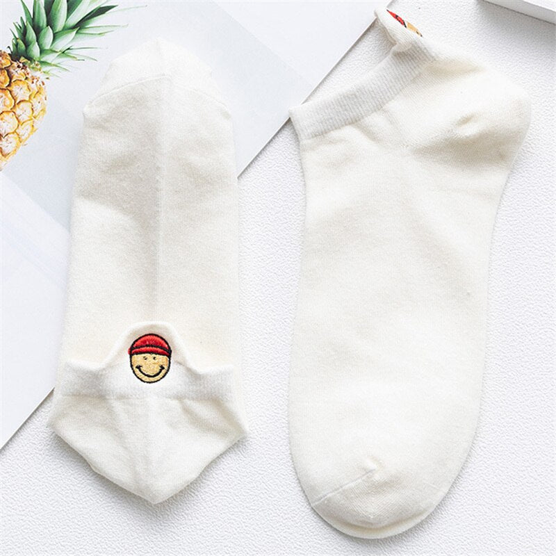 Women Cute Cartoon Expression Short Ankle Socks Happy Fashion Girls Funny Eared Lovers' Cotton Sokken Dropship