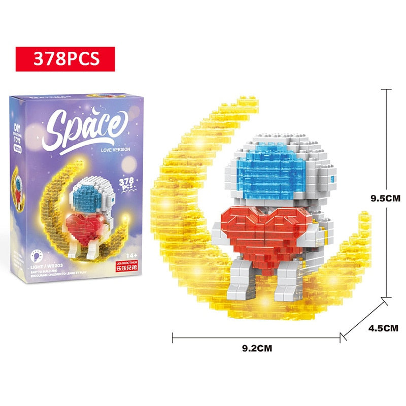 Cartoon LOVE Astronaut Micro Building Blocks Moon Spaceman Earth Figures Diamond Mini Brick Figrues Toys For Kids Birthday Gift