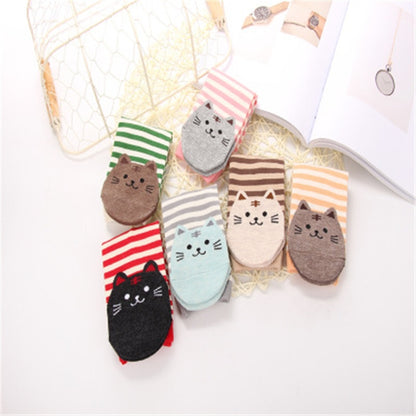 New Casual Harajuku Socks Women Cat Prints Cartoon Animals Cat Pattern Striped Cotton Socks Femme Floor Meias Socks Kawaii