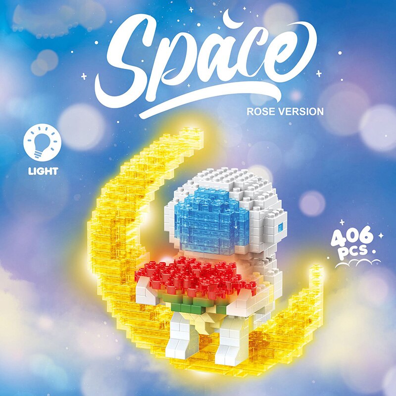 Cartoon LOVE Astronaut Micro Building Blocks Moon Spaceman Earth Figures Diamond Mini Brick Figrues Toys For Kids Birthday Gift