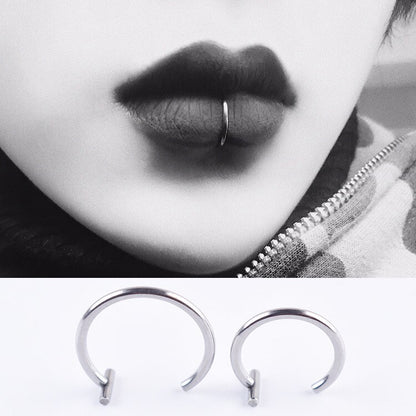 5Pcs Lip Nose Rings Neutral Punk Lip-shaped Ear Nose Clip Fake Diaphragm with Perforated Lip Hoop Body Jewelry Steel Ring
