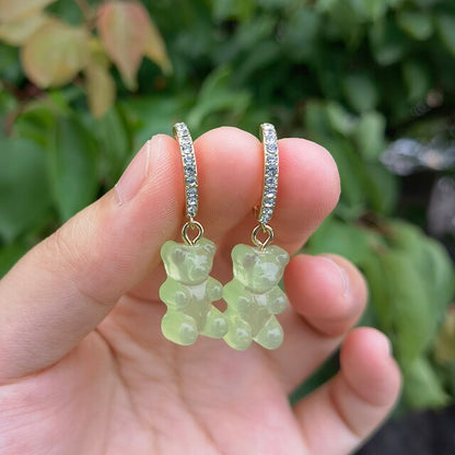 Cute Acrylic Candy Gummy Bear Dangle Earrings for Women Rainbow Bear CZ Hoop Earrings Korean Fashion Sweet Girl Jewelry