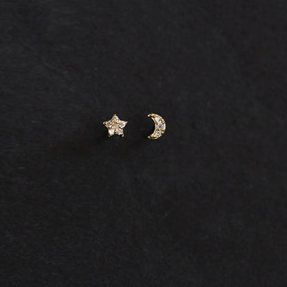 Fashion Astronaut Star Moon Stud Earrings Women Silver Color Zircon Asymmetric Lovely Mini Ear Pierced Studs Party Jewelry Gifts