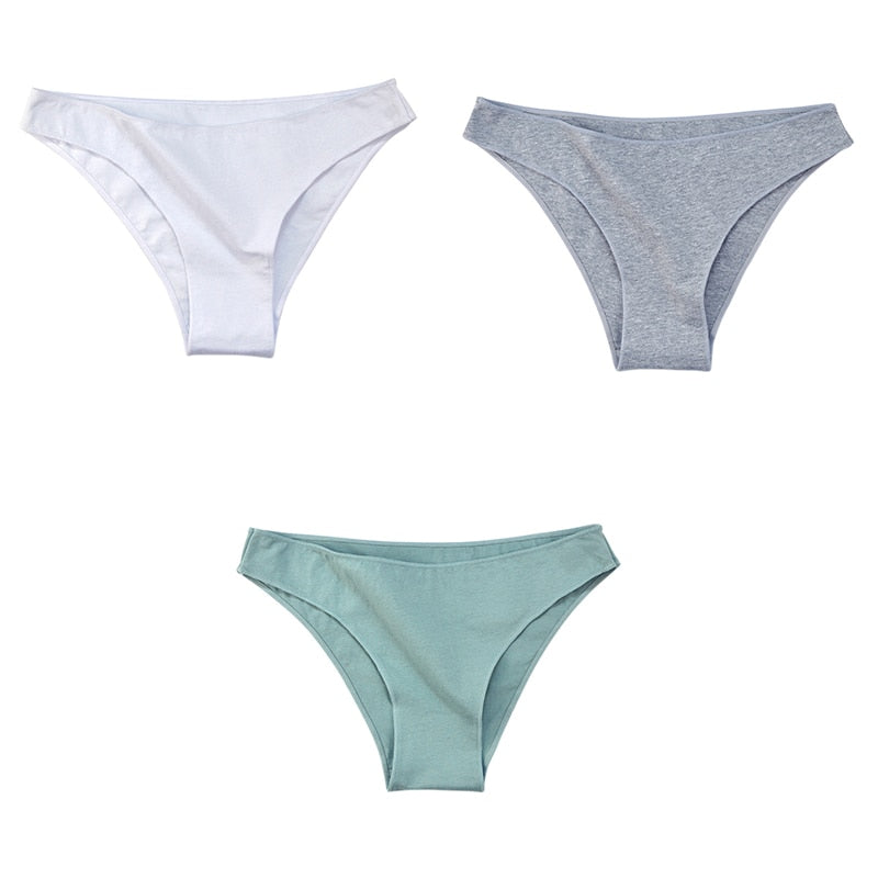 3Pcs/Set Women's Cotton Panties Female Underwear Solid Color Comfortable Briefs High Elasticity Underpants Size M-XXL