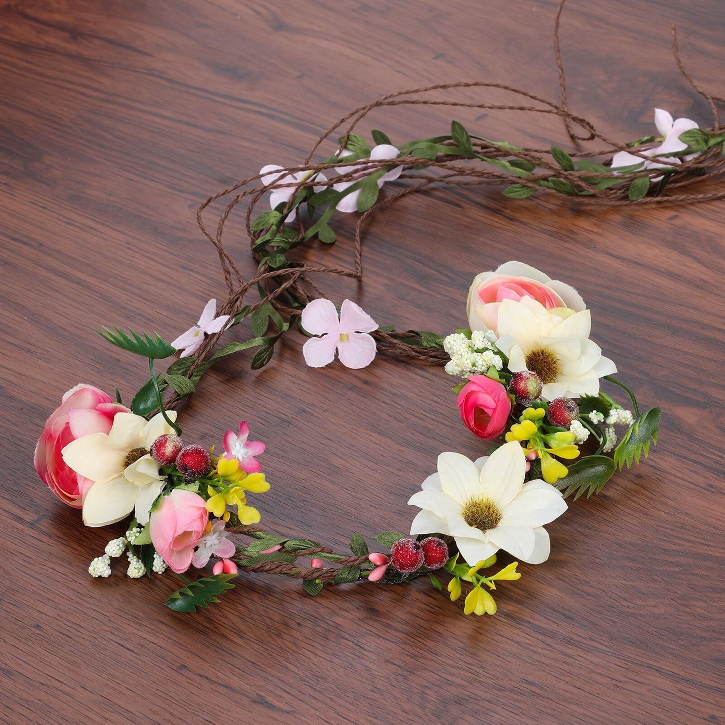 Bohemian Rattan Flower Vines Crown Headband for Bride Wedding Hair Accessories Girls Floral Wreath Head Band Hairstyles Headdres