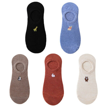 5 pairs of 10 pieces Spring fashion socks Women cartoon animal embroidery cotton Women's socks Casual sports funny ankle socks