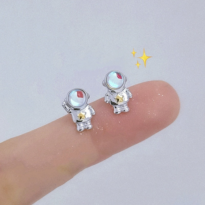 Simple Piercing Stud Earrings for Women Star Moon Zircon 925 Silver Needles Tragus Cartilage Asymmetry Pendiente Plata Jewelry