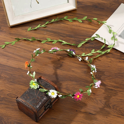 Bohemian Rattan Flower Vines Crown Headband for Bride Wedding Hair Accessories Girls Floral Wreath Head Band Hairstyles Headdres