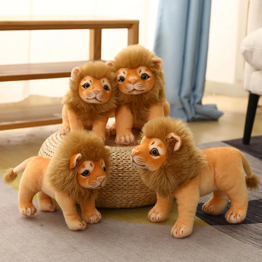 23/28cm Realistic Male Lion Plush Toys Lifelike Panthera Leo Stuffed Dolls Cute King of Grassland Room Decor Kids Birthday Gift