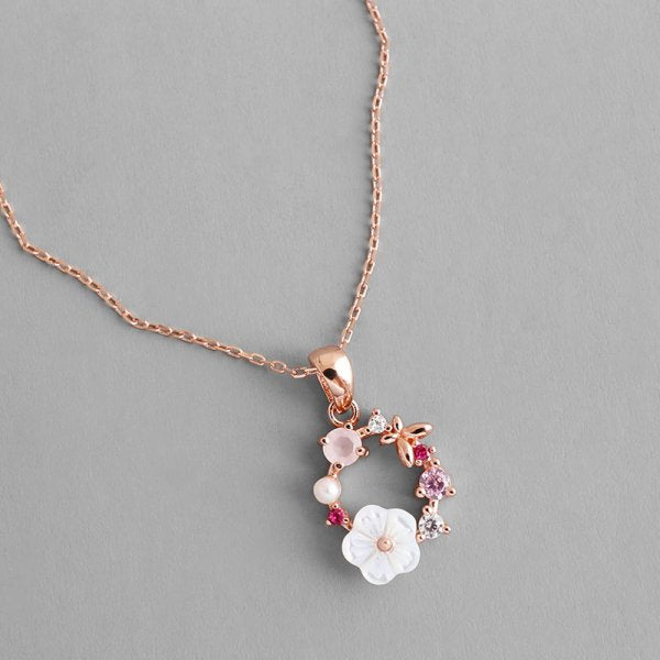 Exquisite Cherry Blossoms Flower Necklace For Women Crystal Zircon Rose Heart Butterfly Clavicle Chain Wedding Romantic Jewelry