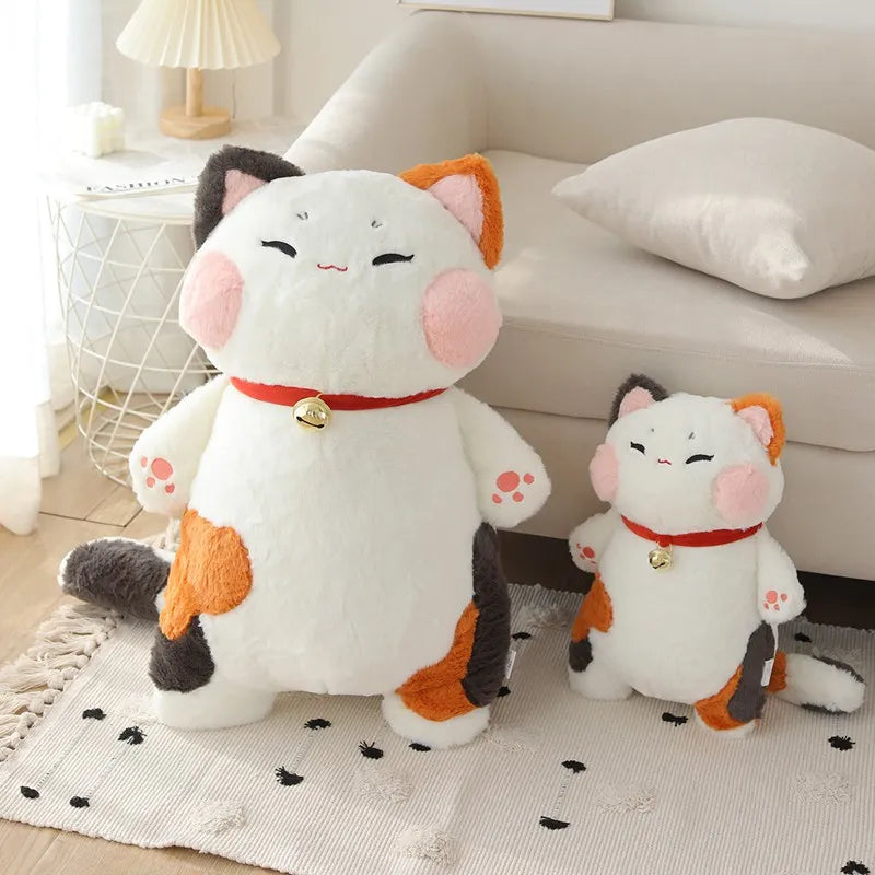 Japan Calling Bring Fortune Cat Plushie Stuffed Animals Flower Orange White Cats Throw Pillow Neck Bell Decor Necklace Toys Kid