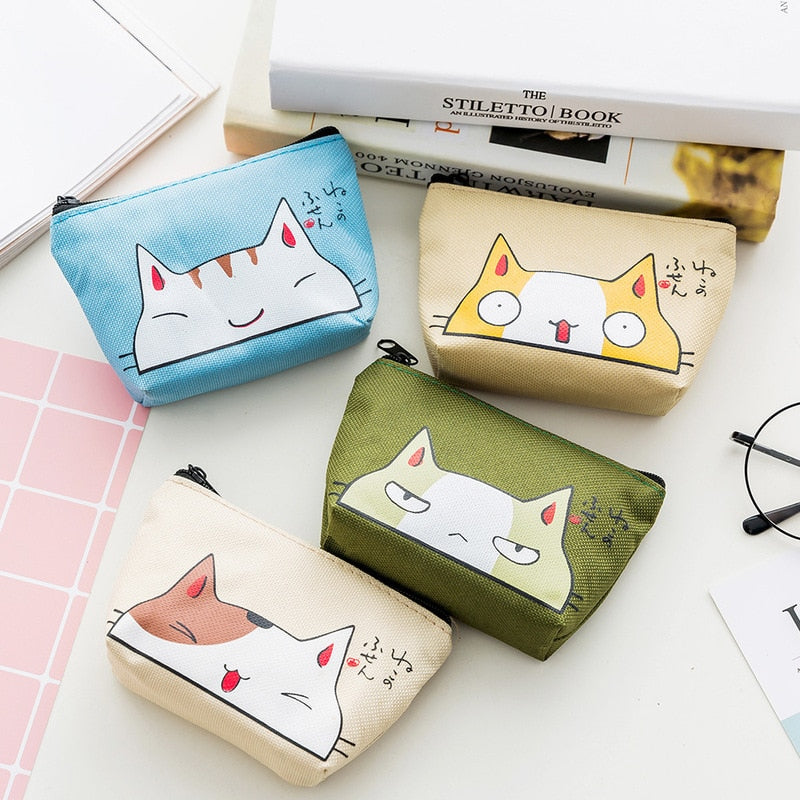 Canvas Cotton Coin Bag Pure Zipper Cartoon Cute Cat Coin Key Bag Money Pocket Women Men Coin Purse Small Wallet Kid