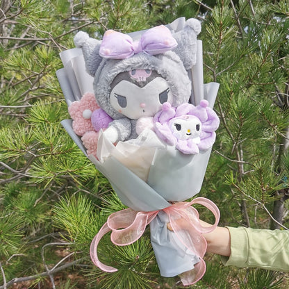 Cartoon My Melody Kuromi Cinnamoroll Kt Cat Hello Kitty Plush Doll Toy Sanrio Bouquet Gift Box Valentine's Day Christmas Graduation Gifts