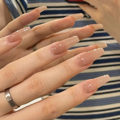 24Pcs Ballerina False Nails with Glue Short Nail Beauty Tools Press on Fake Nails Full Cover Artificial Nails Tips Manicure