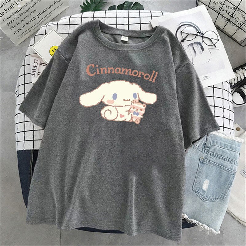 Y2K Sanrio Cinnamoroll T-Shirt Hello Kitty Cartoon Cute Print Female Short-Sleeved Soft Sister Summer Student Top Women Shirts