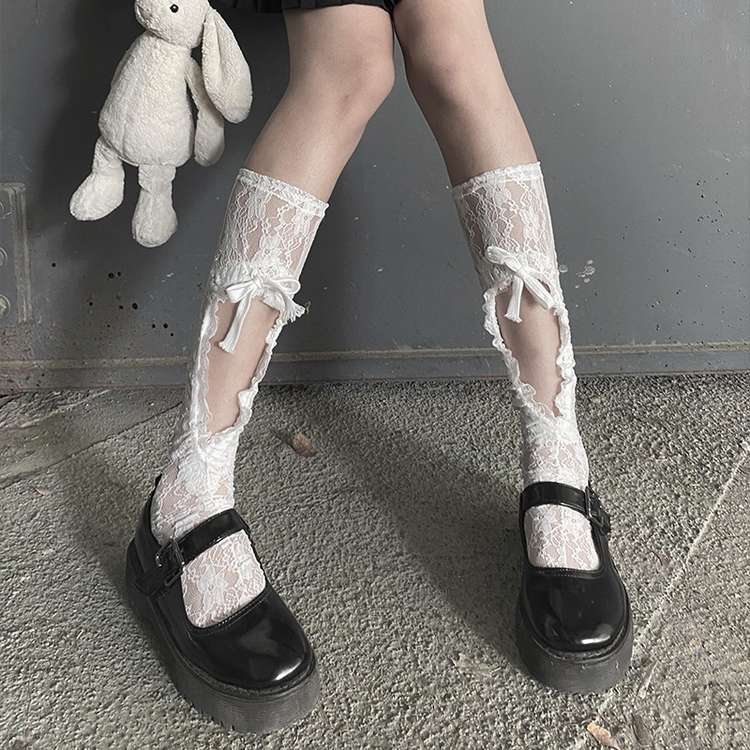 Jk Tie Lace Fishnet Stockings Irregular Split-toe Calf Socks Women's Middle Tube Socks Straps Summer Long Japanese Socks