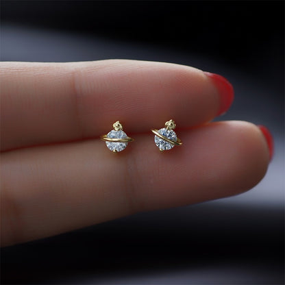 Simple Piercing Stud Earrings for Women Star Moon Zircon 925 Silver Needles Tragus Cartilage Asymmetry Pendiente Plata Jewelry