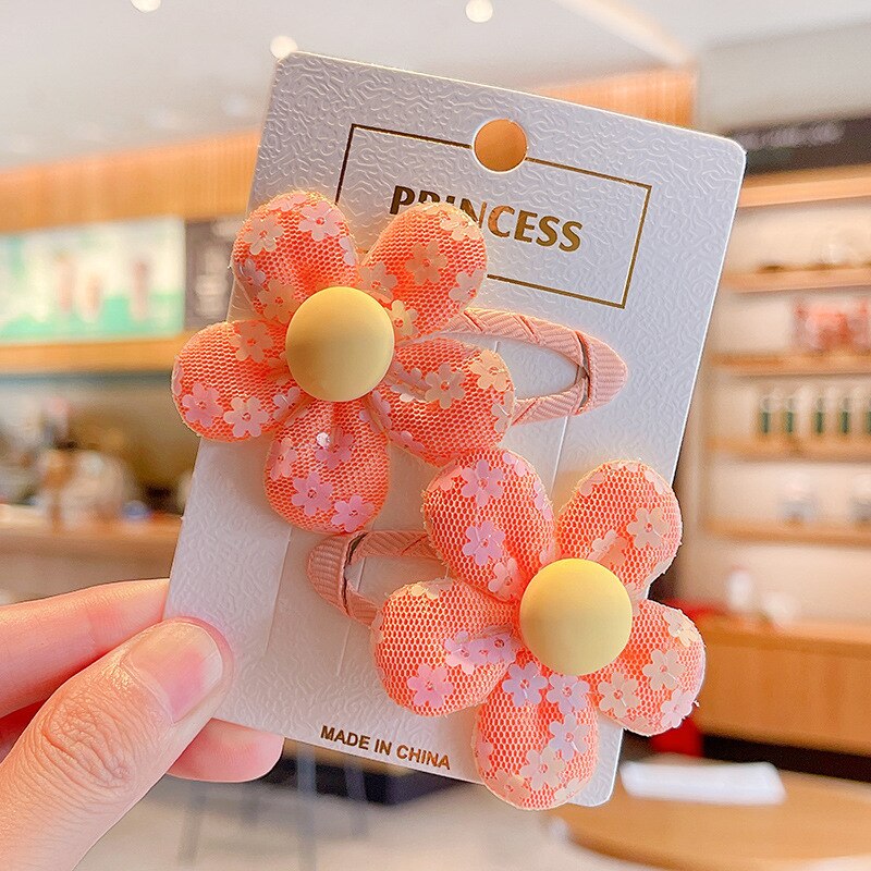 【2-Piece Set】Children's Cute Fabric Flower Pair Clip Hair Accessories Girl Hairpin Temperament Clip Baby Headdress Wholesale