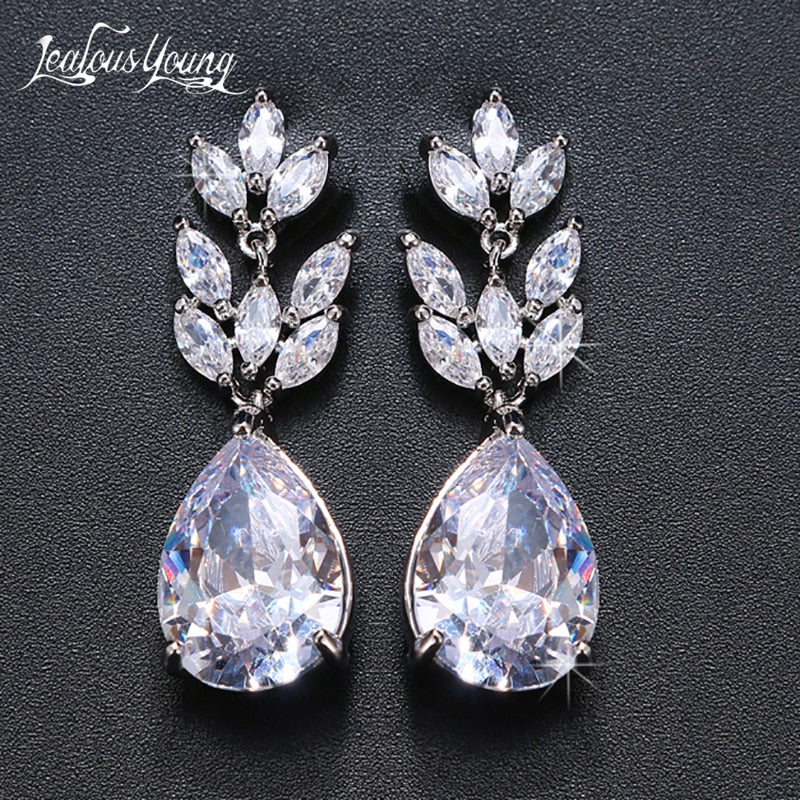 Luxury Zircon Wedding Long Dangle Earrings with Round Water Drop Elegant CZ Earrings for Women Bridal Wedding Jewelry Dress