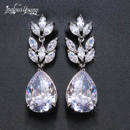 Luxury Zircon Wedding Long Dangle Earrings with Round Water Drop Elegant CZ Earrings for Women Bridal Wedding Jewelry Dress