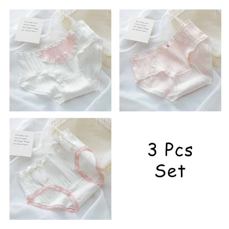 WONTIVE 1pc 3pcs set Cute Panties with Bow Knot Womens Cotton Panties Pink Lolita Japanese Panty Underwear For Women Girl Briefs