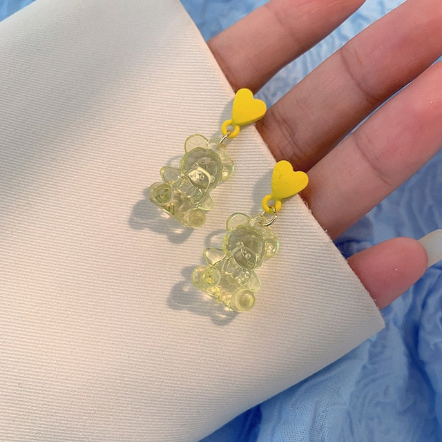 Cute Acrylic Candy Gummy Bear Dangle Earrings for Women Rainbow Bear CZ Hoop Earrings Korean Fashion Sweet Girl Jewelry